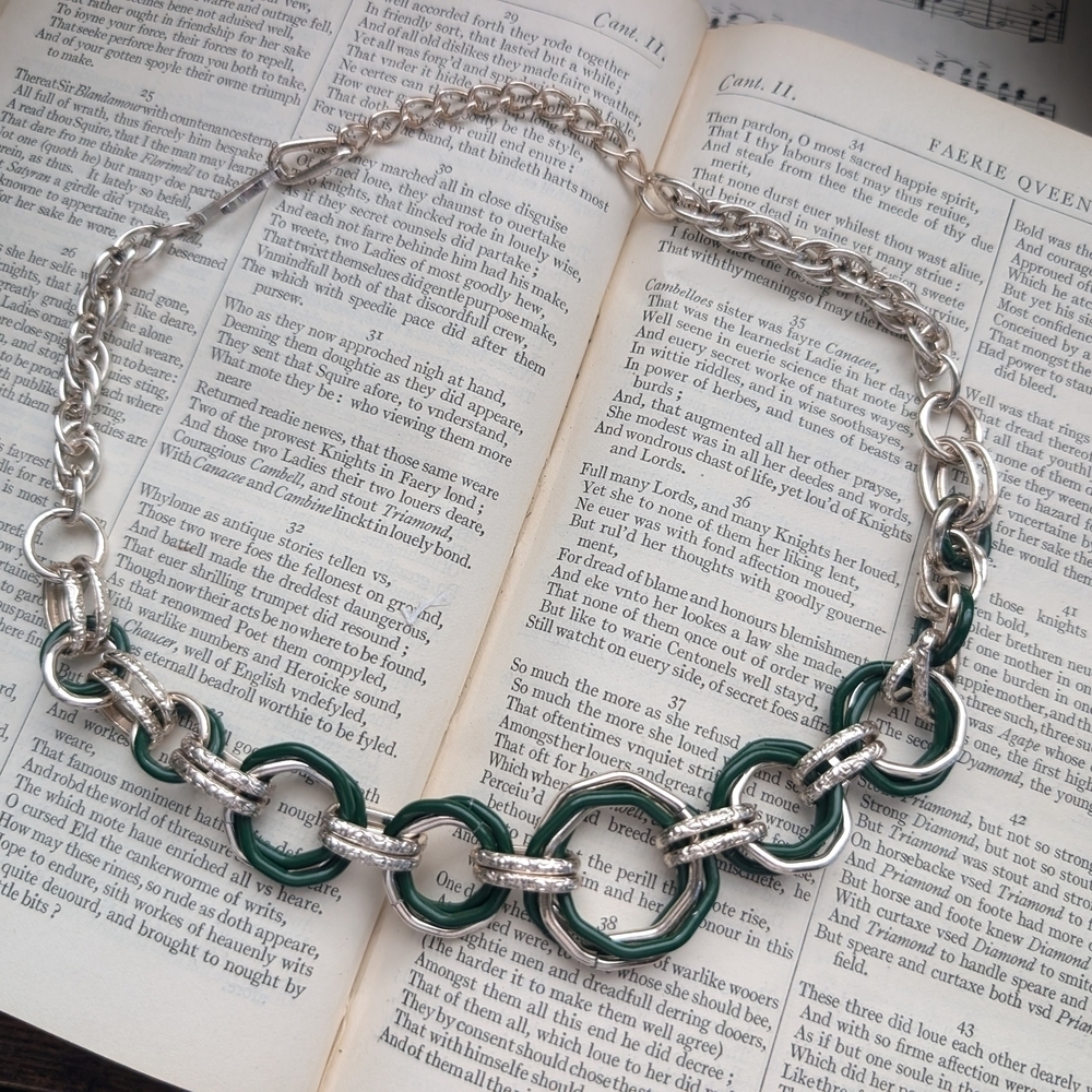 Silver and Green Chain Necklace